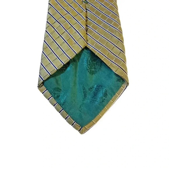 Tommy Hilfilger Mens Two Tone Green Geometric Blue Weave Stripe Silk Tie Rich - Picture 11 of 12